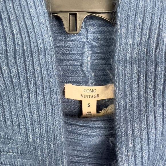 Como Vintage Pullover Sweater Mock Neck Blue Denim Rounded Hem Side Slits Small - Picture 4 of 15